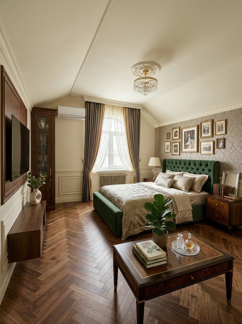 Дизайн спальни в стиле Классика — фото интерьера от нейросети RoomGPT