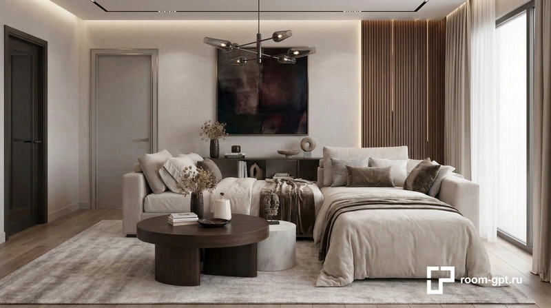 Дизайн интерьера в стиле Контемпорари — Гостиная от нейросети RoomGPT