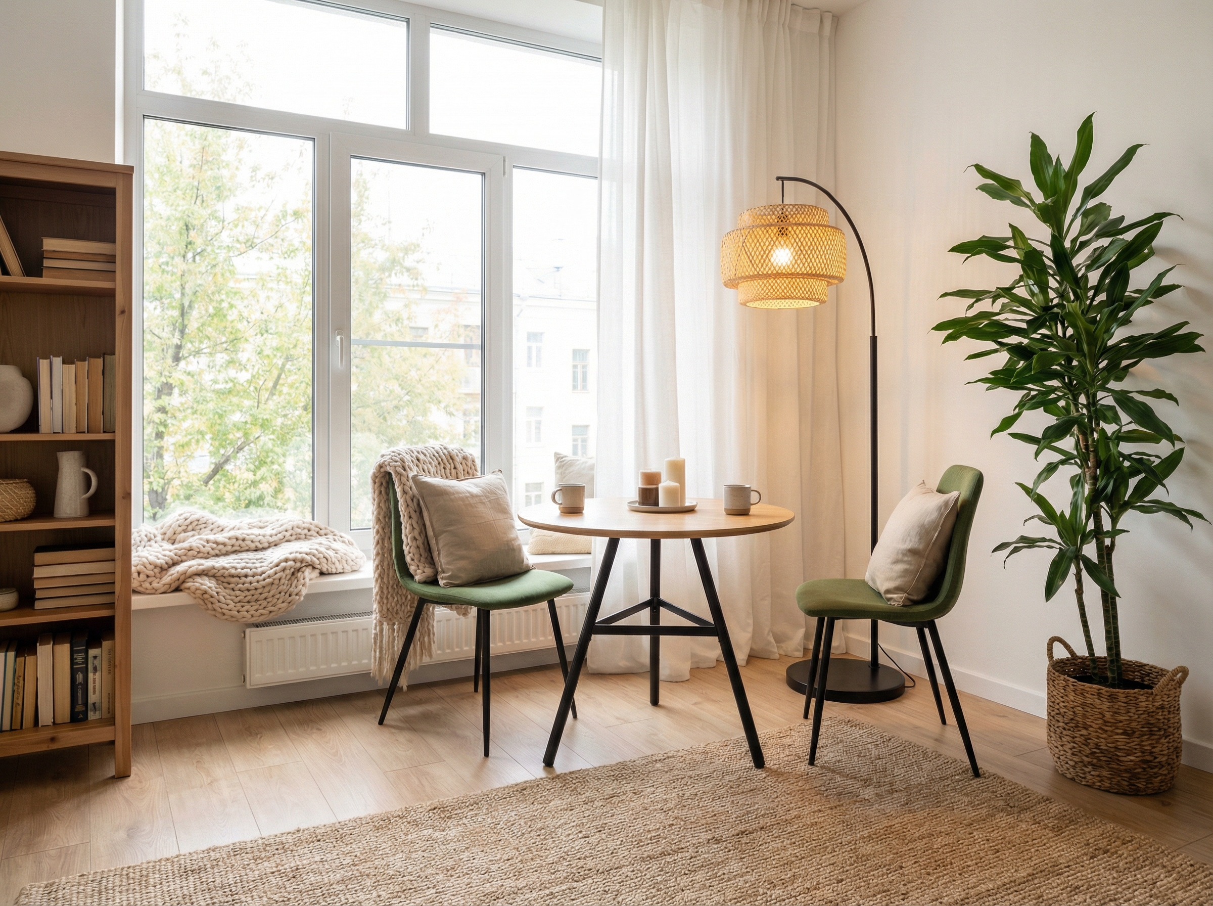 Дизайн гостиной в стиле Хюгге — фото интерьера от нейросети RoomGPT