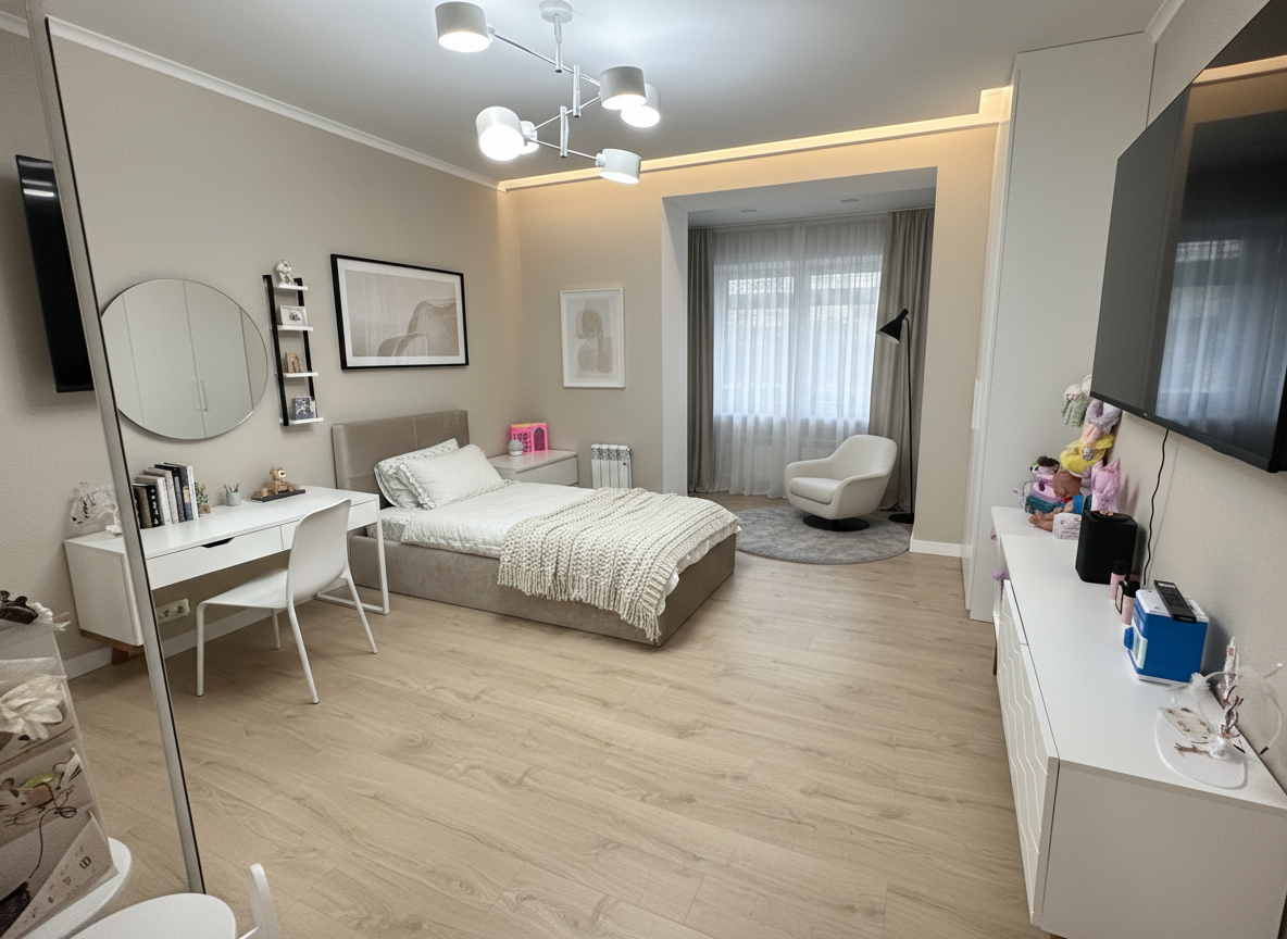 Дизайн детской в стиле Минимализм — фото интерьера от нейросети RoomGPT