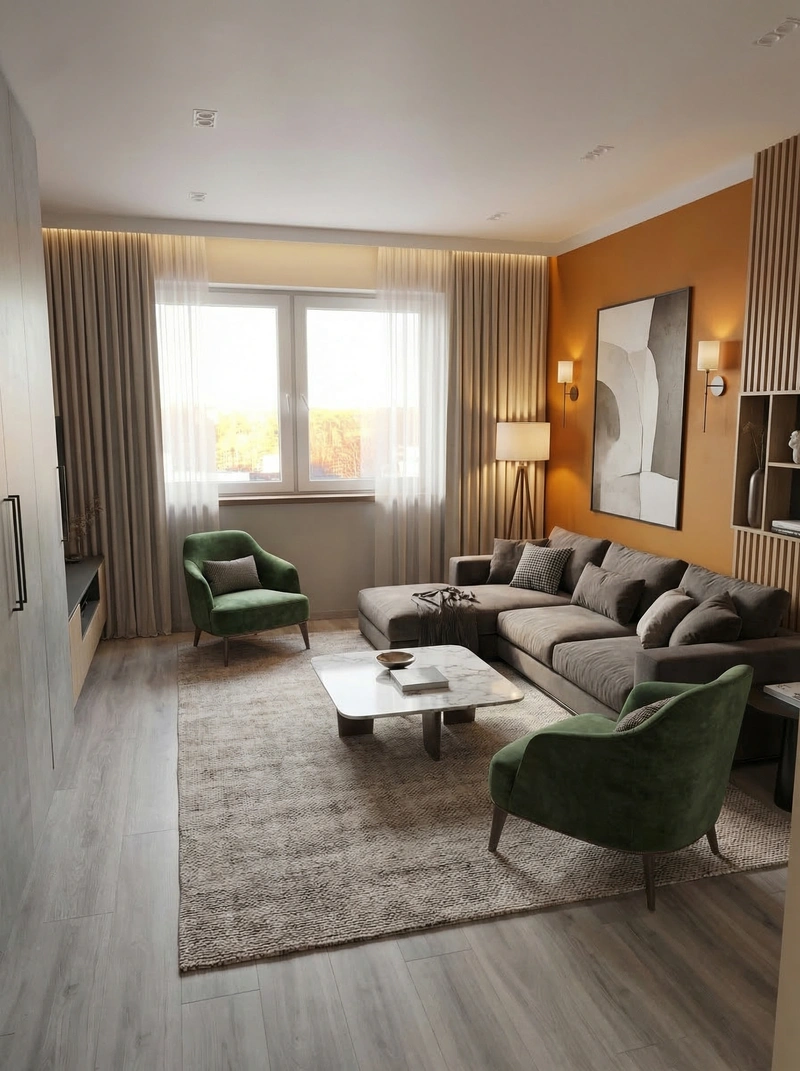 Дизайн гостиной в стиле Контемпорари — фото интерьера от нейросети RoomGPT