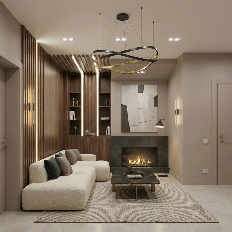 Дизайн интерьера в стиле Контемпорари — Гостиная от нейросети RoomGPT