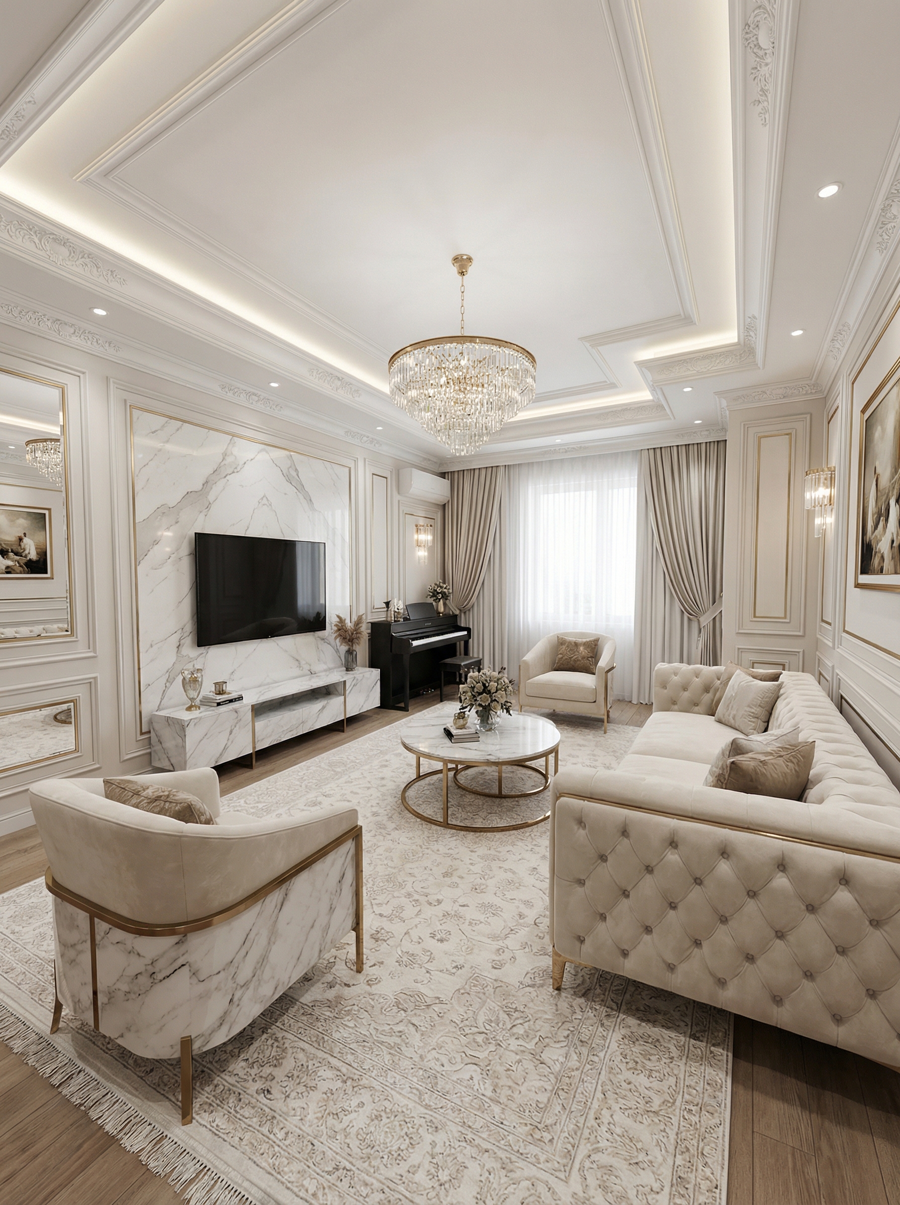 Дизайн гостиной в стиле Классика — фото интерьера от нейросети RoomGPT