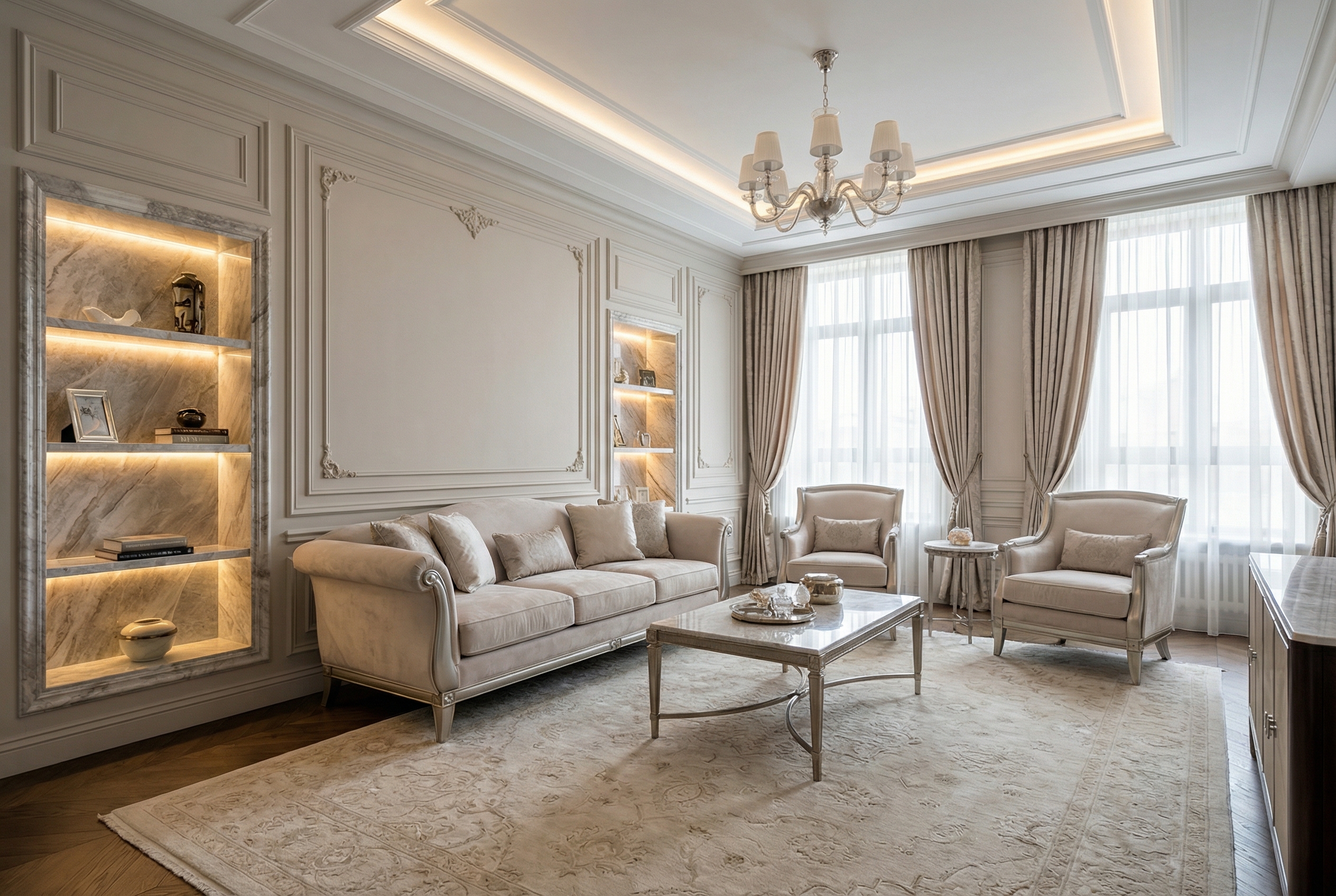 Дизайн гостиной в стиле Классика — фото интерьера от нейросети RoomGPT