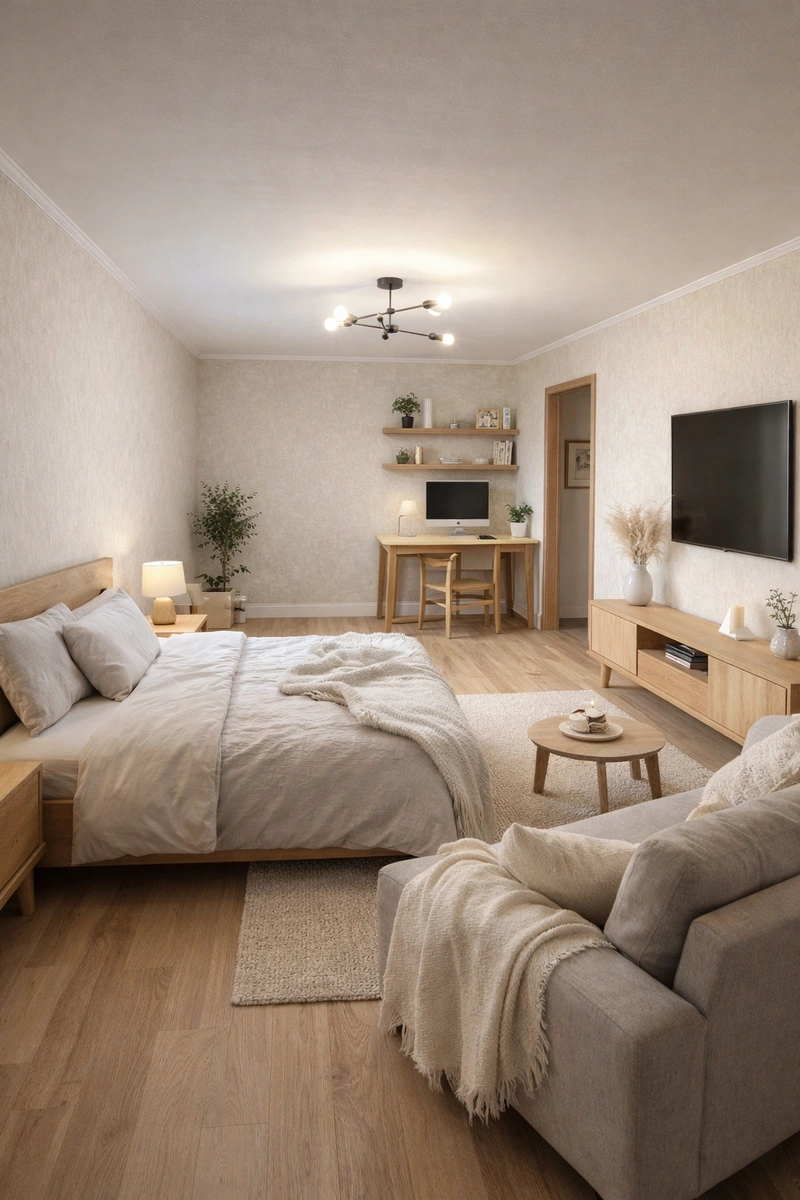 Дизайн гостиной в стиле Хюгге — фото интерьера от нейросети RoomGPT