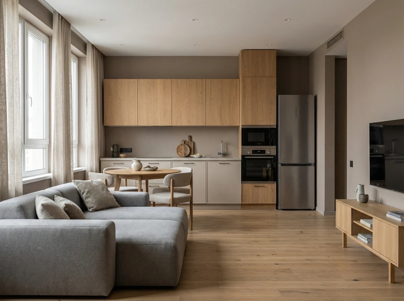 Дизайн кухни в стиле Japandi — фото интерьера от нейросети RoomGPT