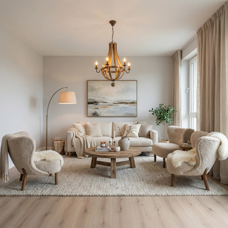 Дизайн интерьера в стиле Хюгге — Гостиная от нейросети RoomGPT