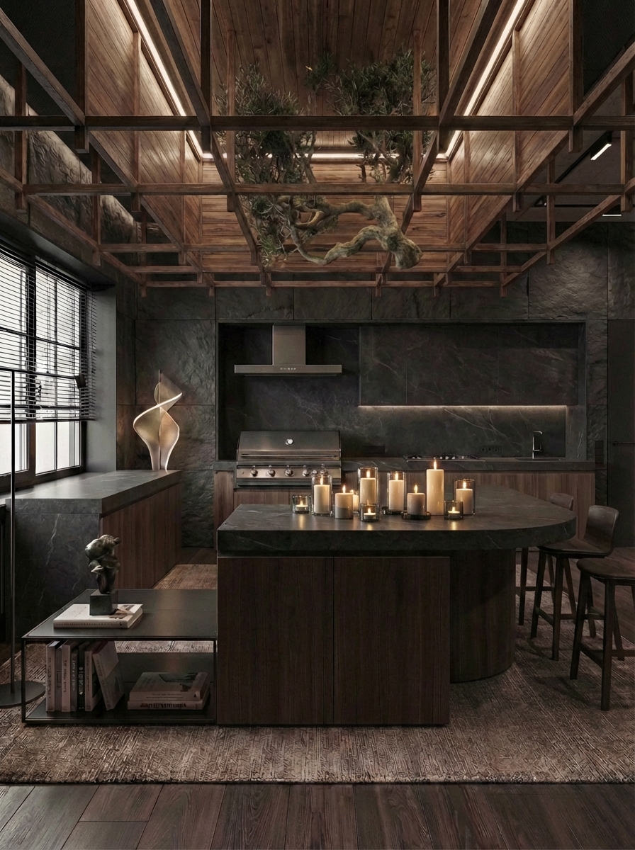 Дизайн гостиной в стиле Блэктэк — фото интерьера от нейросети RoomGPT