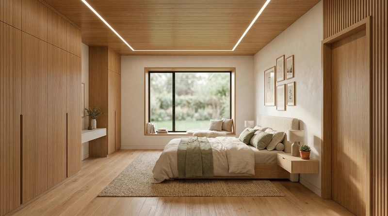 Дизайн спальни в стиле Сканди — фото интерьера от нейросети RoomGPT