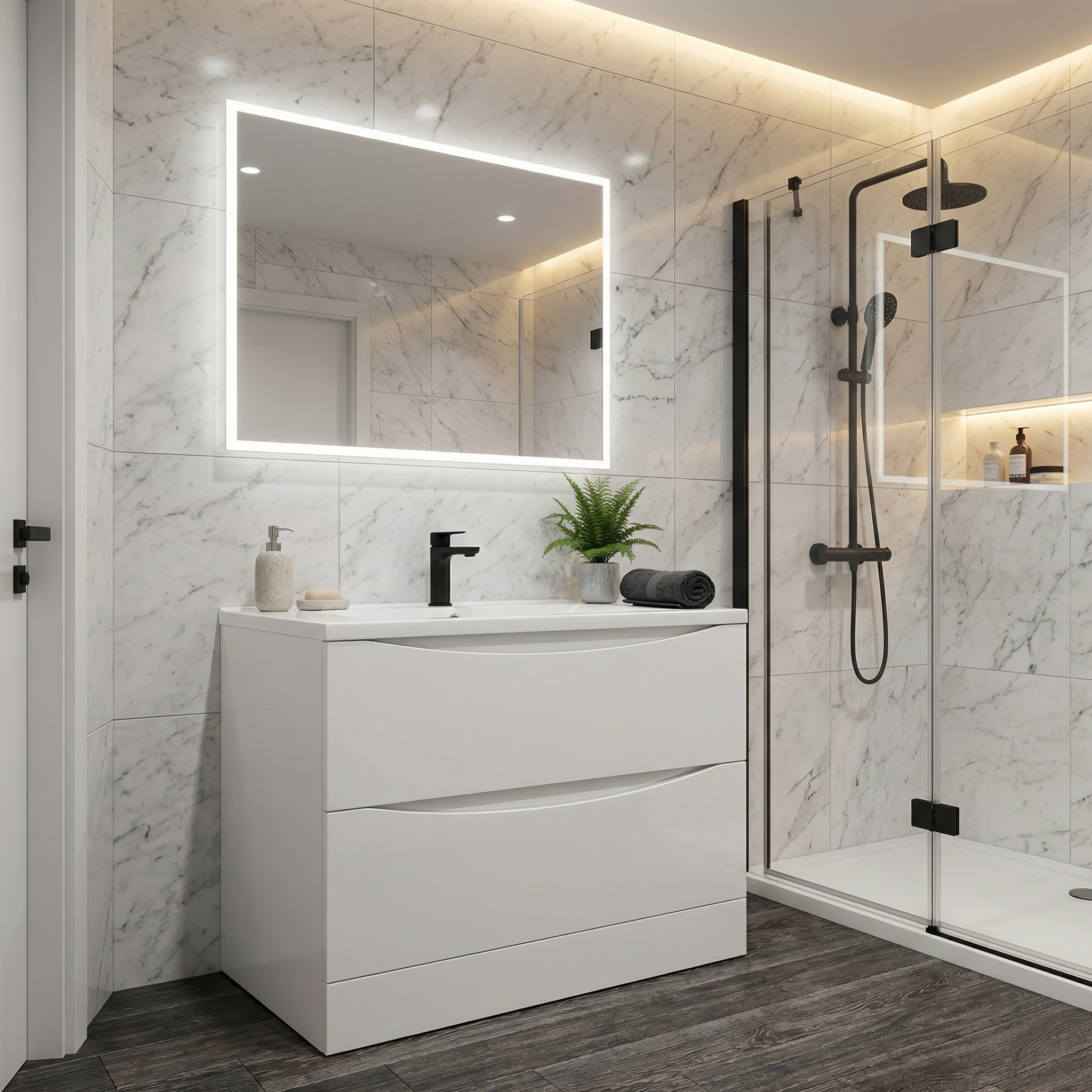 Дизайн ванной в стиле Контемпорари — фото интерьера от нейросети RoomGPT