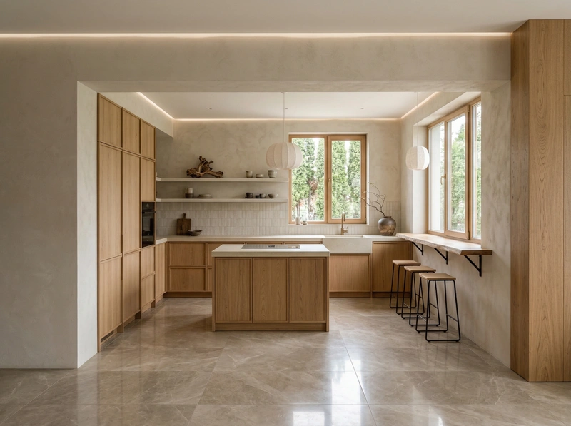 Дизайн кухни в стиле Japandi — фото интерьера от нейросети RoomGPT