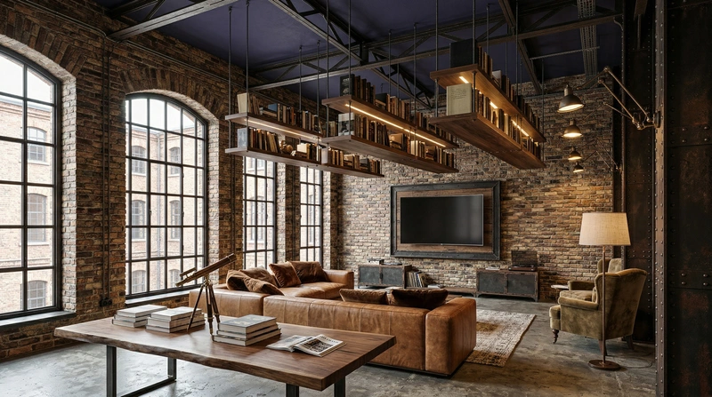 Дизайн гостиной в стиле Лофт — фото интерьера от нейросети RoomGPT