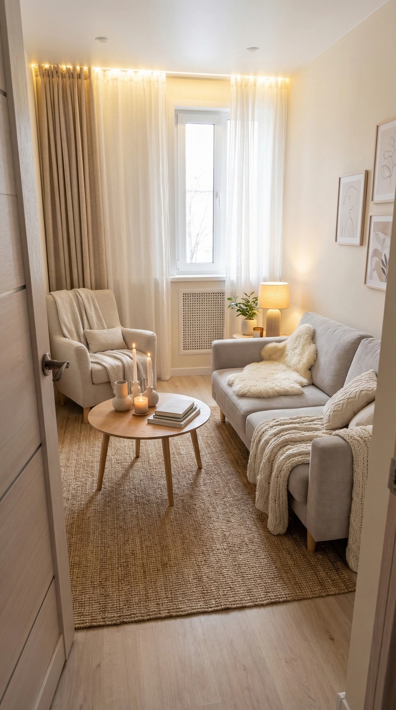 Дизайн интерьера в стиле Хюгге — Гостиная от нейросети RoomGPT