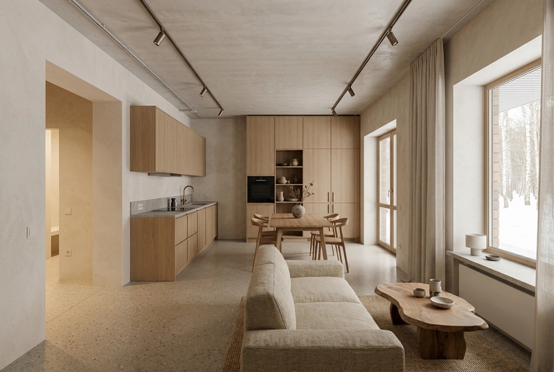 Дизайн кухни в стиле Japandi — фото интерьера от нейросети RoomGPT