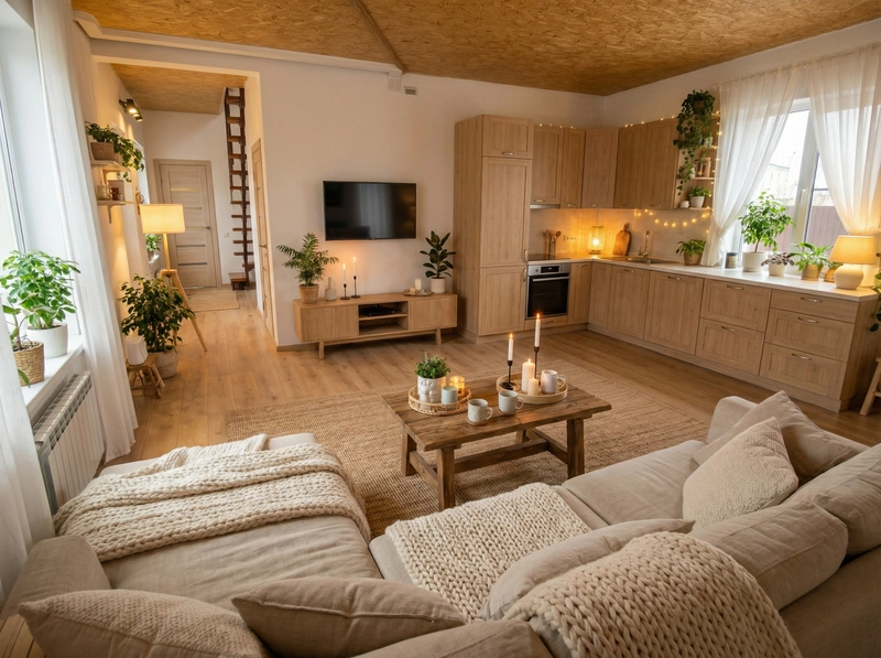 Дизайн интерьера в стиле Хюгге — Гостиная от нейросети RoomGPT