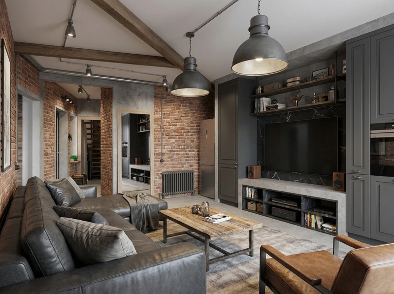 Дизайн интерьера в стиле Лофт — Гостиная от нейросети RoomGPT