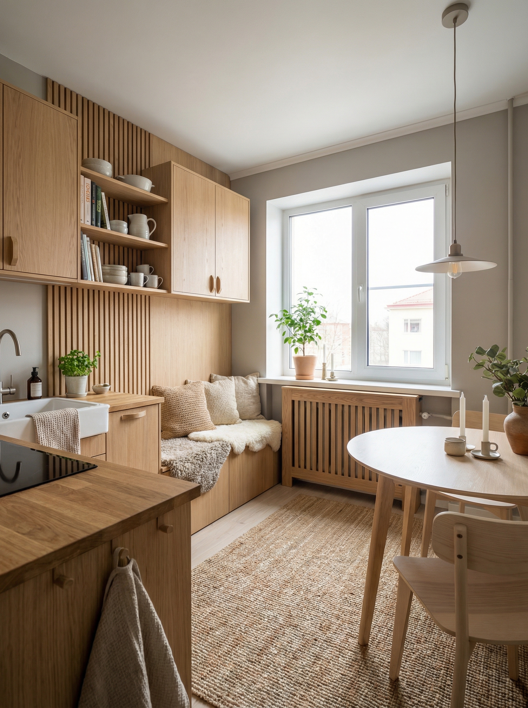 Дизайн кухни в стиле Хюгге — фото интерьера от нейросети RoomGPT