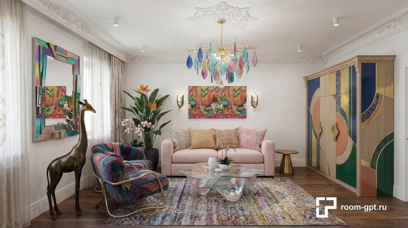 Дизайн гостиной в стиле Эклектика — фото интерьера от нейросети RoomGPT