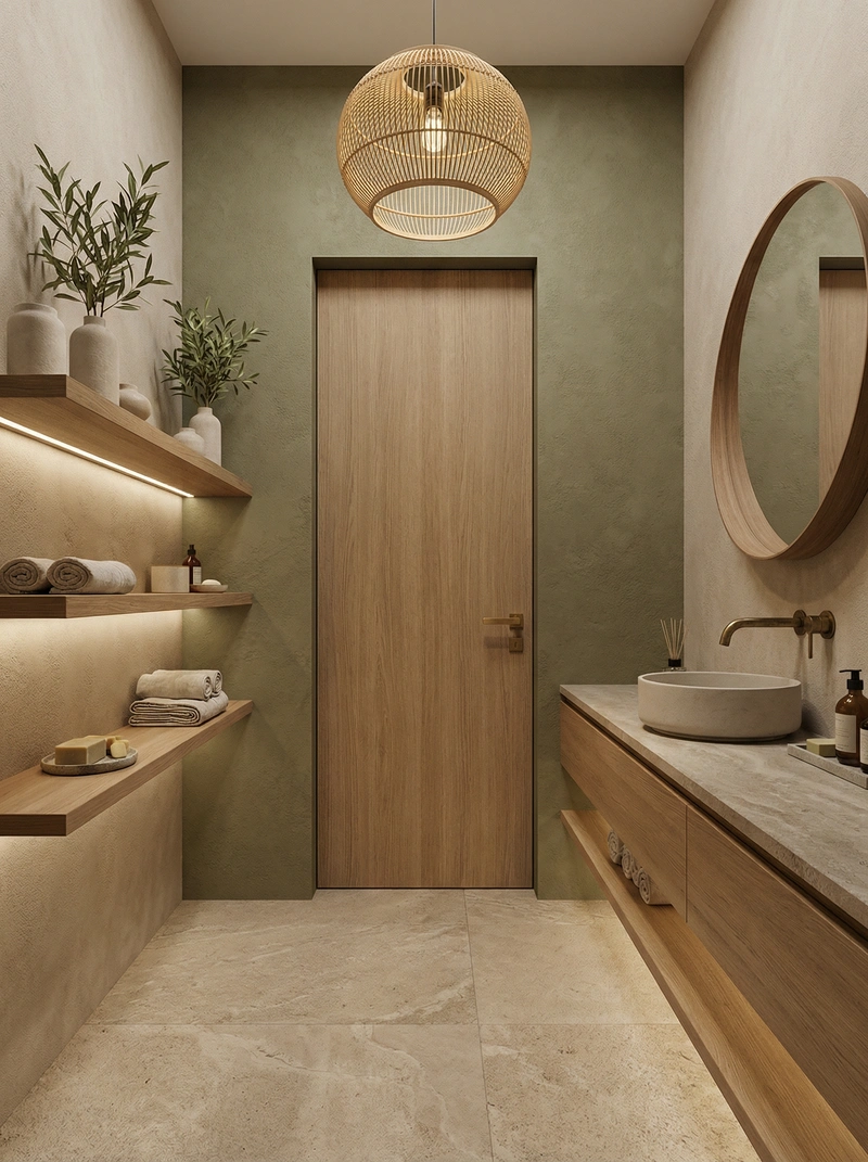 Дизайн ванной в стиле Japandi — фото интерьера от нейросети RoomGPT