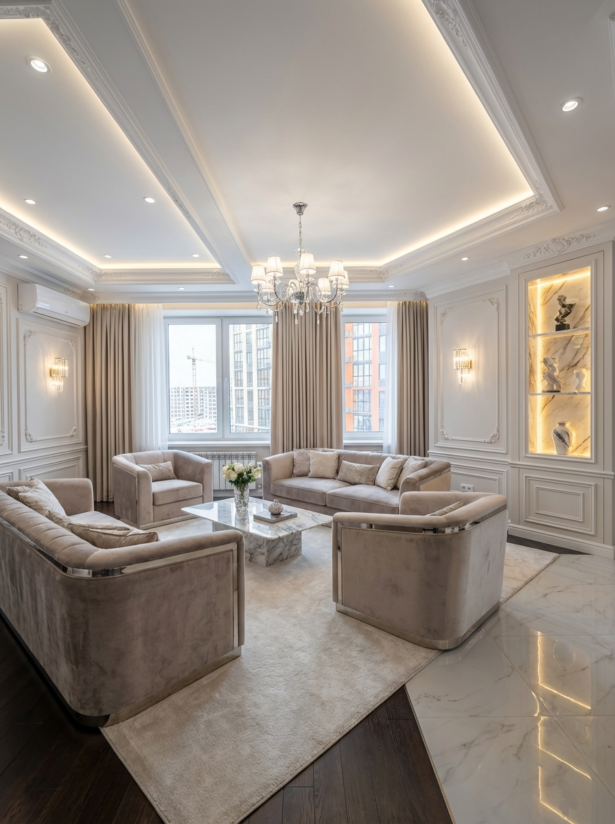 Дизайн гостиной в стиле Классика — фото интерьера от нейросети RoomGPT