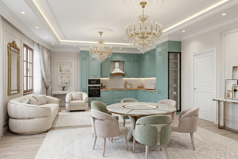 Дизайн гостиной в стиле Неоклассика — фото интерьера от нейросети RoomGPT
