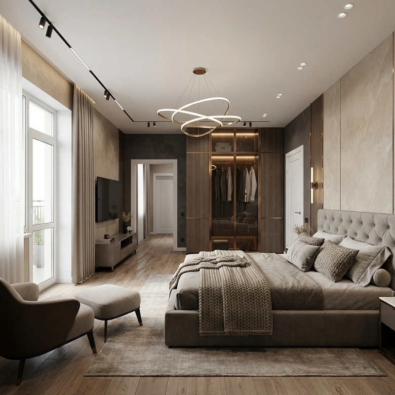 Дизайн интерьера в стиле Контемпорари — Спальня от нейросети RoomGPT