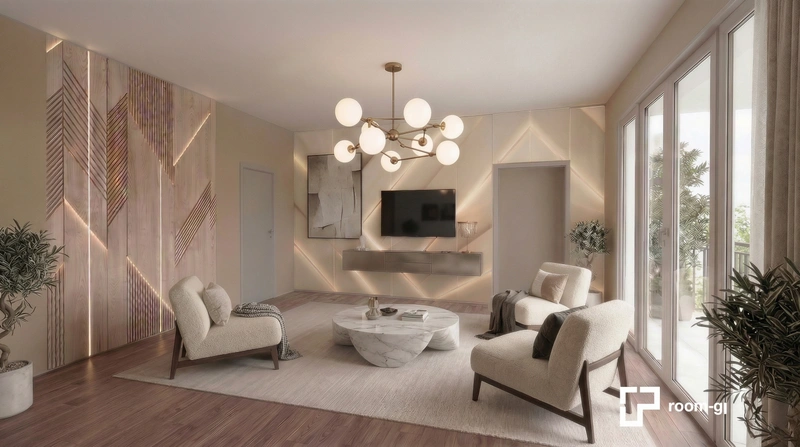 Дизайн интерьера в стиле Контемпорари — Гостиная от нейросети RoomGPT