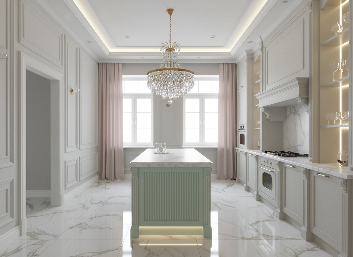Дизайн кухни в стиле Классика — фото интерьера от нейросети RoomGPT