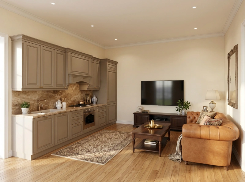 Дизайн кухни в стиле Классика — фото интерьера от нейросети RoomGPT