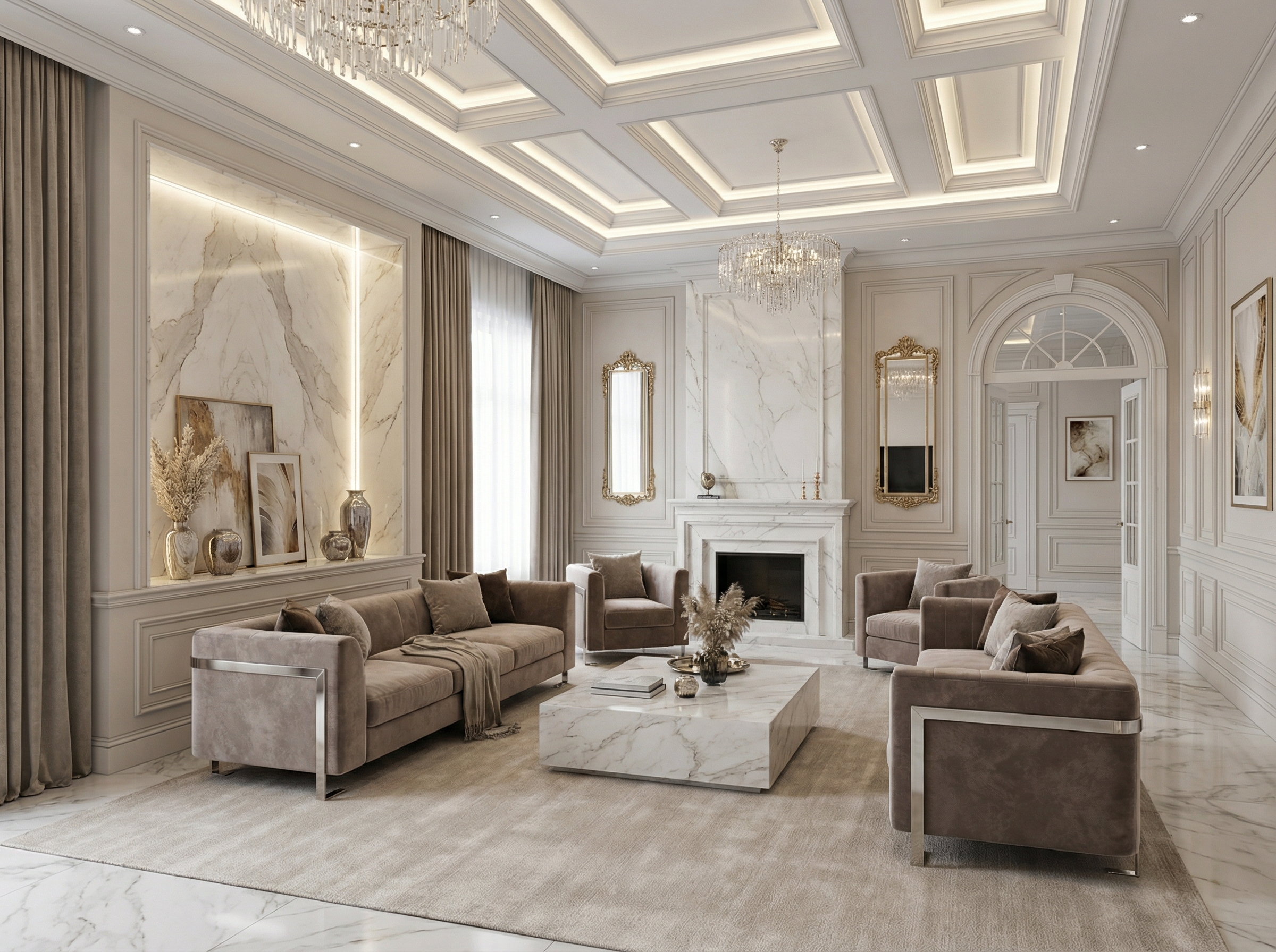 Дизайн гостиной в стиле Классика — фото интерьера от нейросети RoomGPT