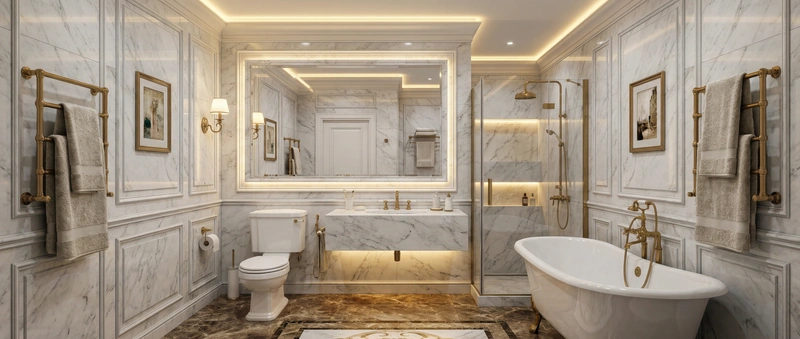 Дизайн ванной в стиле Классика — фото интерьера от нейросети RoomGPT