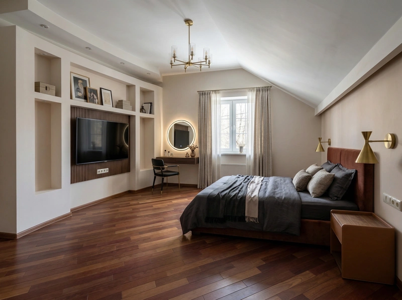 Дизайн спальни в стиле Контемпорари — фото интерьера от нейросети RoomGPT