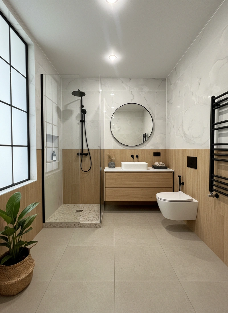 Дизайн ванной в стиле Japandi — фото интерьера от нейросети RoomGPT