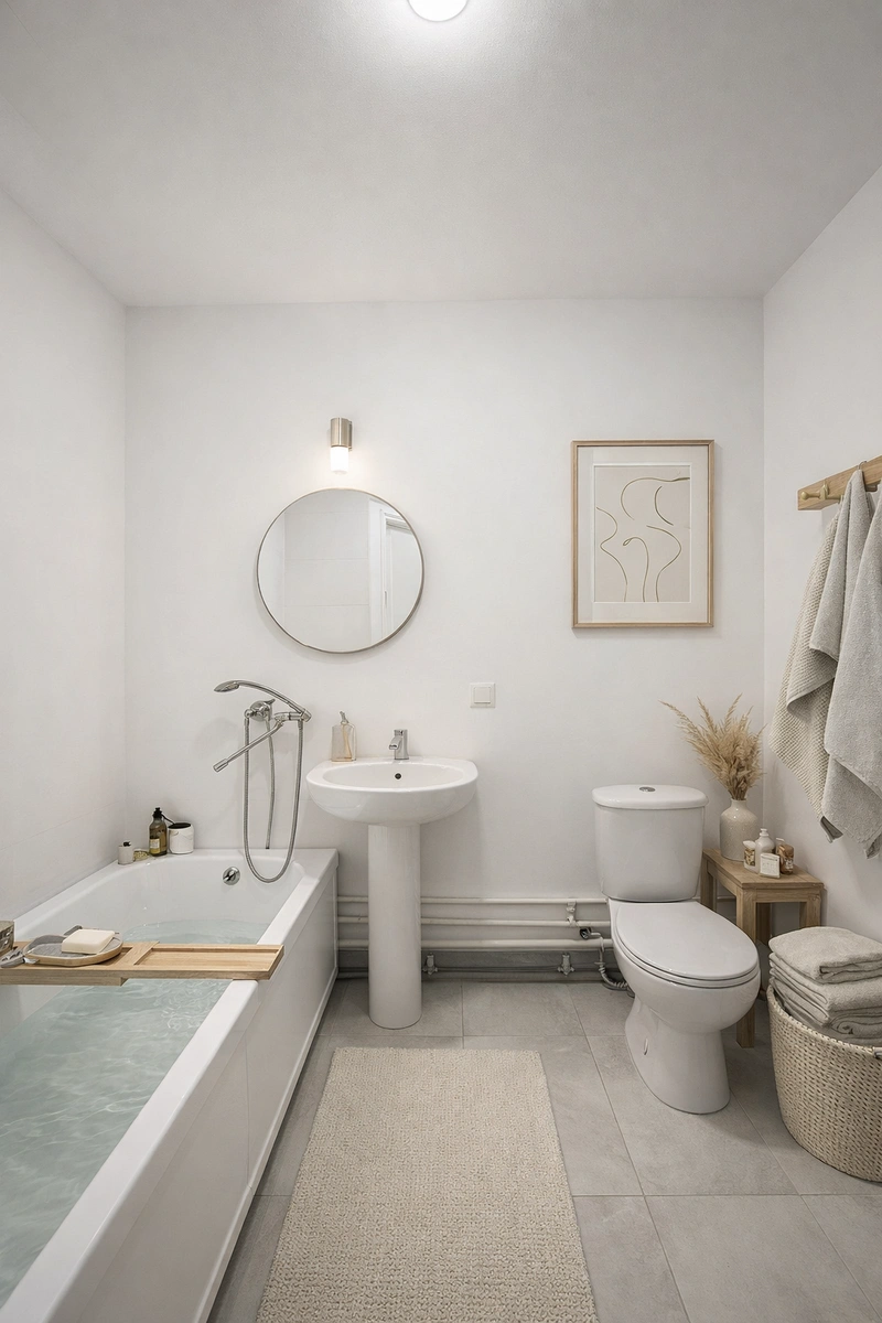 Дизайн ванной в стиле Сканди — фото интерьера от нейросети RoomGPT