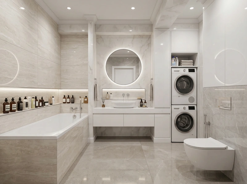 Дизайн ванной в стиле Контемпорари — фото интерьера от нейросети RoomGPT