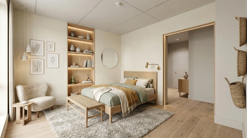 Дизайн спальни в стиле Хюгге — фото интерьера от нейросети RoomGPT