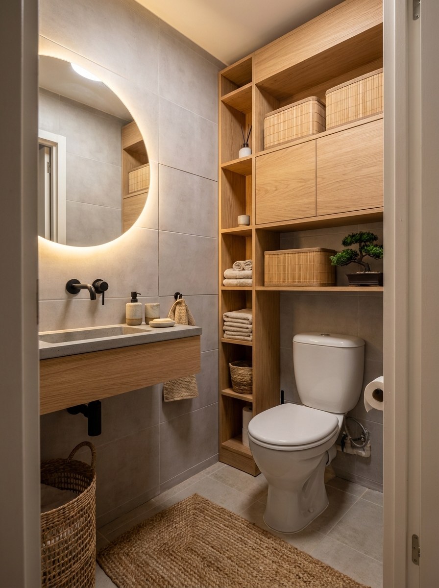 Дизайн ванной в стиле Japandi — фото интерьера от нейросети RoomGPT