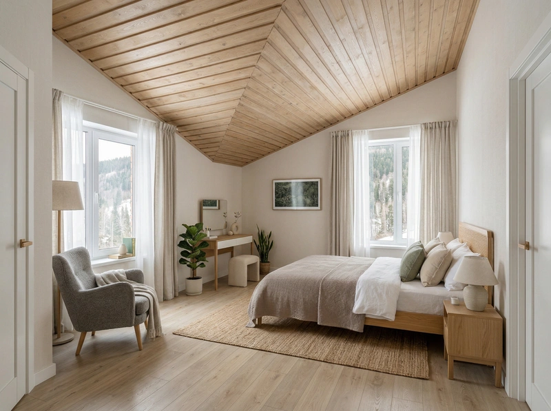 Дизайн спальни в стиле Сканди — фото интерьера от нейросети RoomGPT