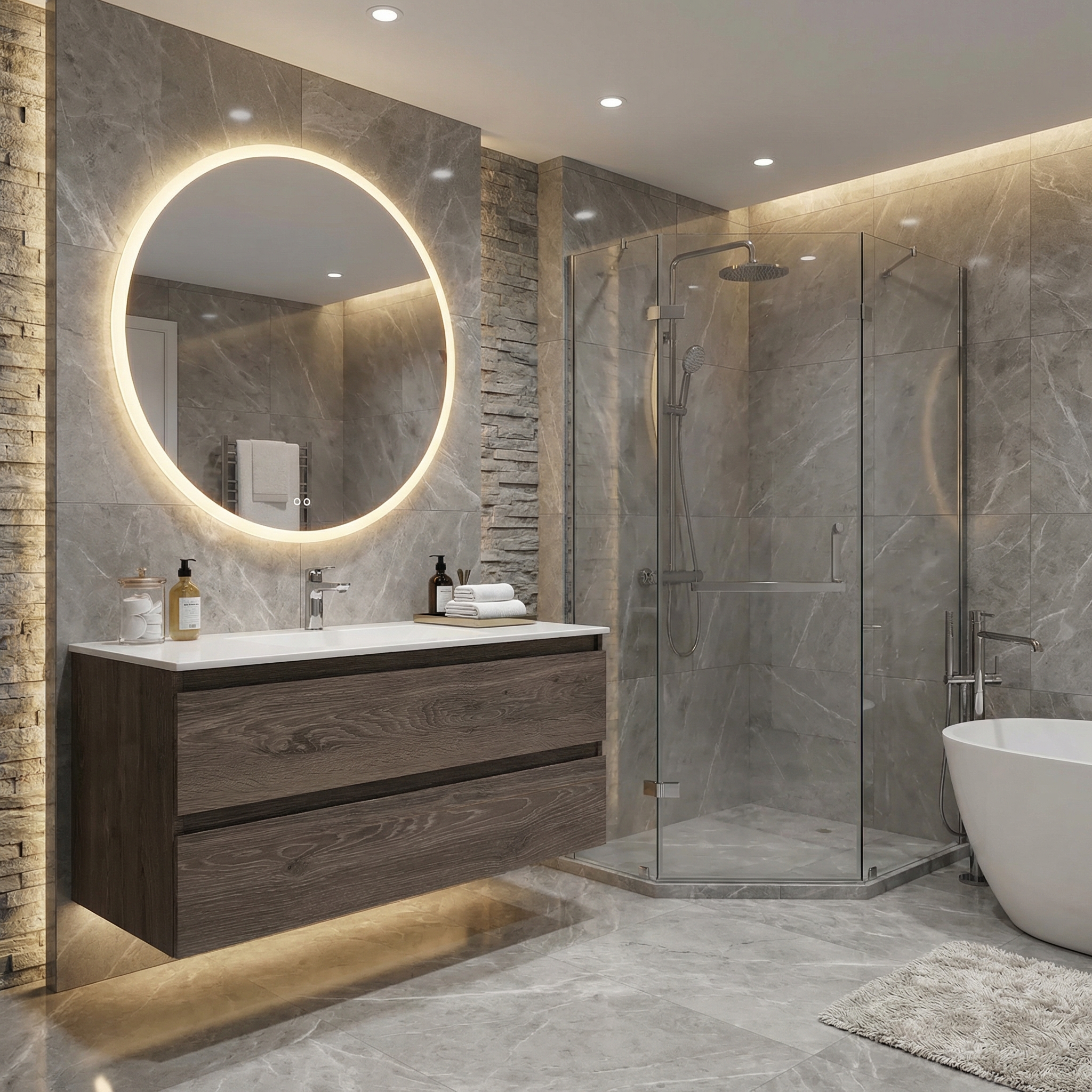 Дизайн ванной в стиле Контемпорари — фото интерьера от нейросети RoomGPT