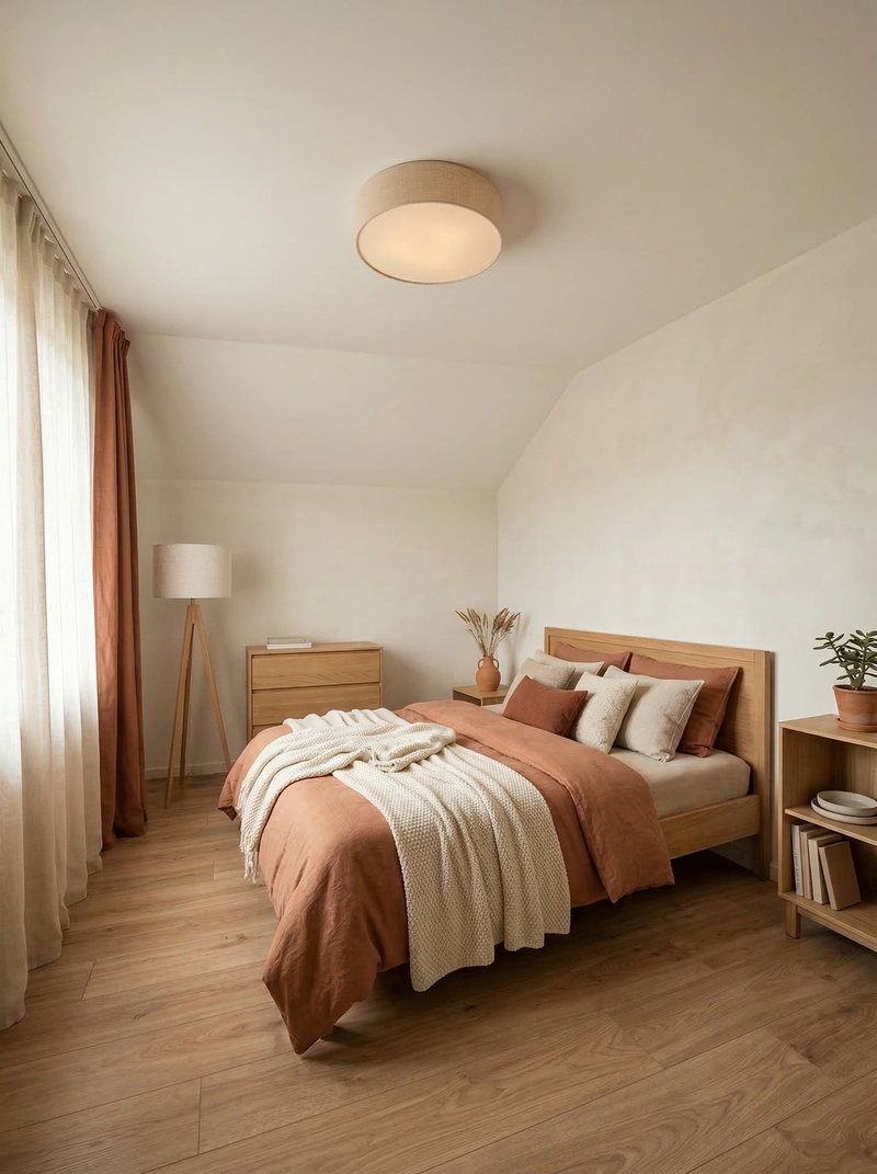 Дизайн спальни в стиле Хюгге — фото интерьера от нейросети RoomGPT