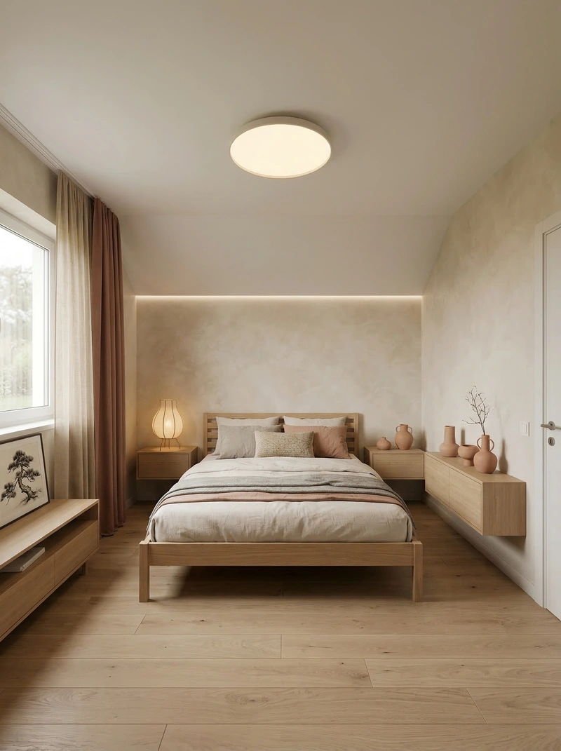 Дизайн спальни в стиле Japandi — фото интерьера от нейросети RoomGPT