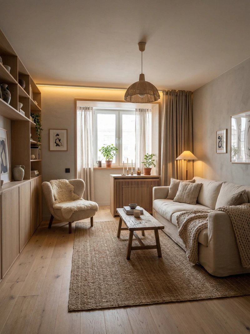 Дизайн интерьера в стиле Хюгге — Гостиная от нейросети RoomGPT