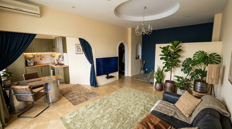 Дизайн интерьера в стиле Эклектика — Гостиная от нейросети RoomGPT