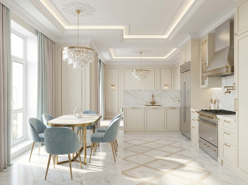 Дизайн интерьера в стиле Неоклассика — Кухня от нейросети RoomGPT