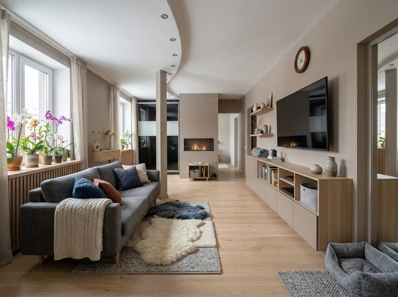 Дизайн гостиной в стиле Хюгге — фото интерьера от нейросети RoomGPT