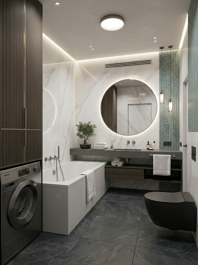 Дизайн ванной в стиле Контемпорари — фото интерьера от нейросети RoomGPT