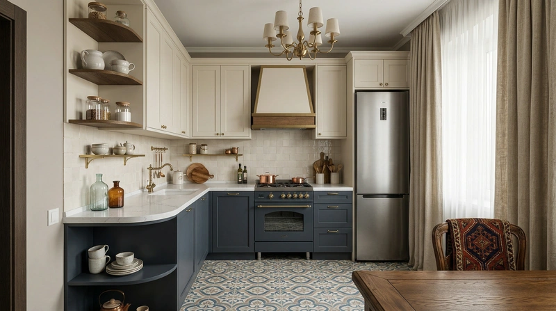 Дизайн кухни в стиле Классика — фото интерьера от нейросети RoomGPT
