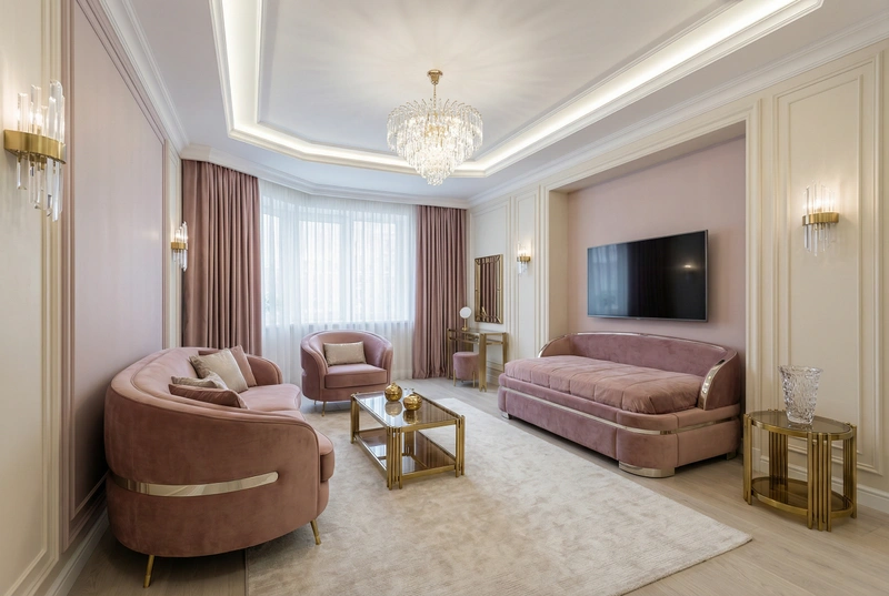 Дизайн интерьера в стиле Неоклассика — Гостиная от нейросети RoomGPT