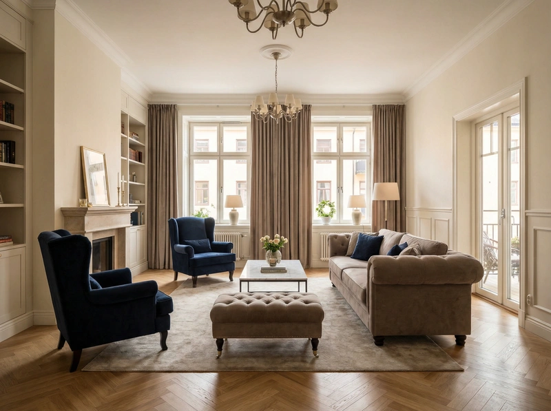 Дизайн интерьера в стиле Классика — Гостиная от нейросети RoomGPT