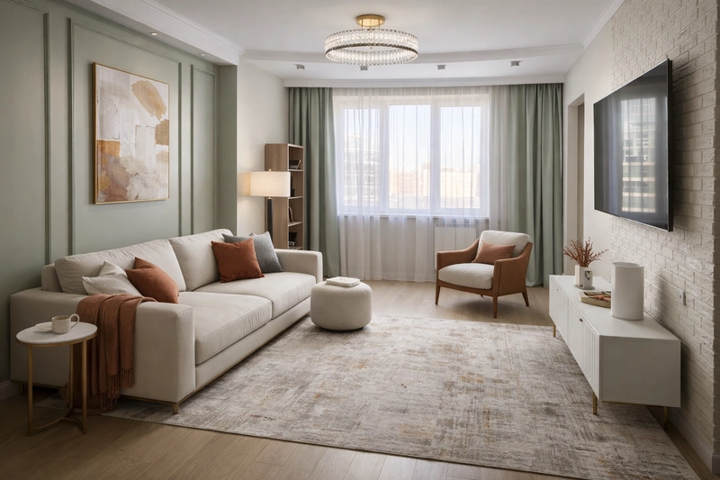 Дизайн гостиной в стиле Контемпорари — фото интерьера от нейросети RoomGPT